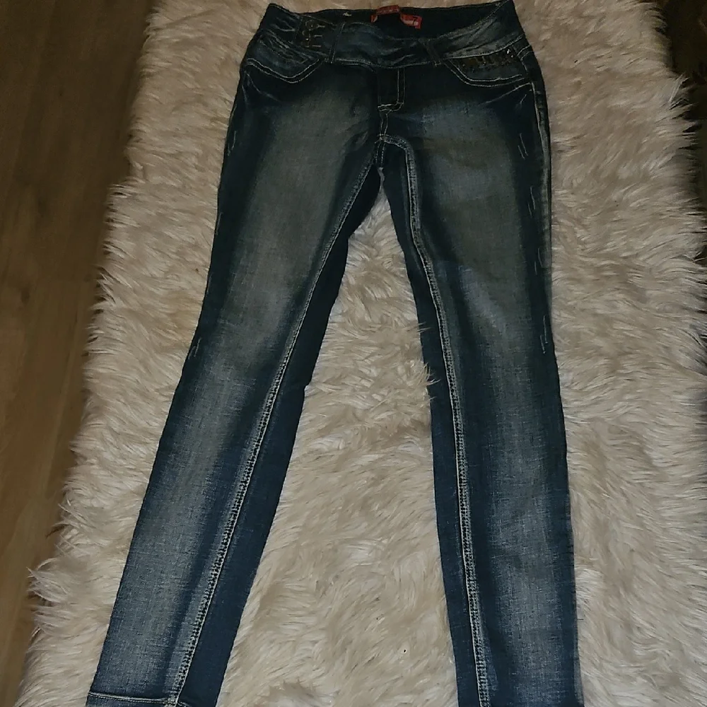 Vintage Y2K Zana Di Dark Blue Skinny Jeans Size 7 Studded Details